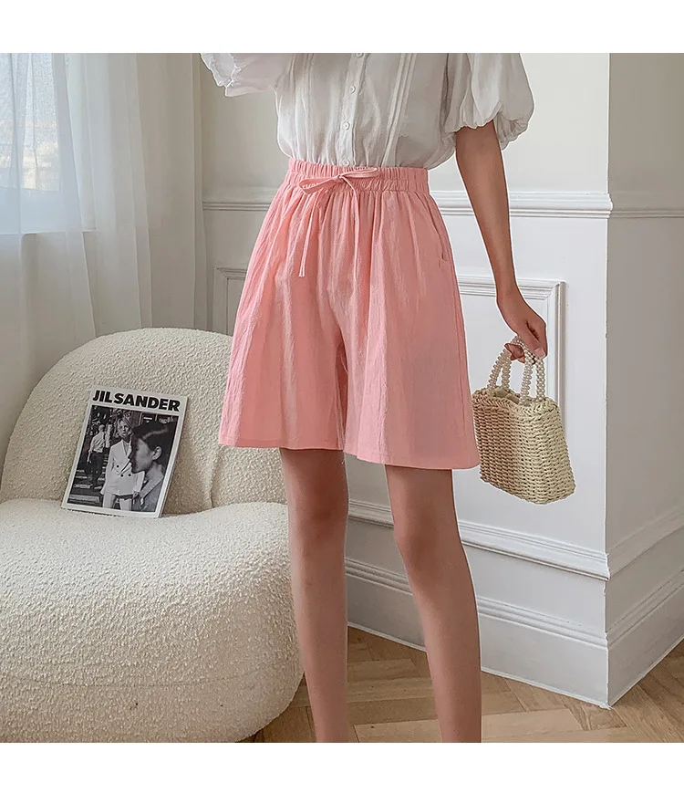 

2021 New Cotton Linen Pant Summer Breathable Wide-leg Female Elastic Waist Shorts Women Fashion Loose Large Size Shorts