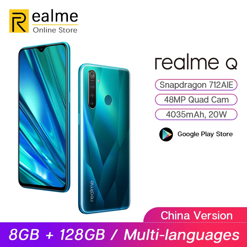 Оригинальный мобильный телефон realme Q 8 Гб 128 ГБ 6 3 дюйма Восьмиядерный Snapdragon 712AIE