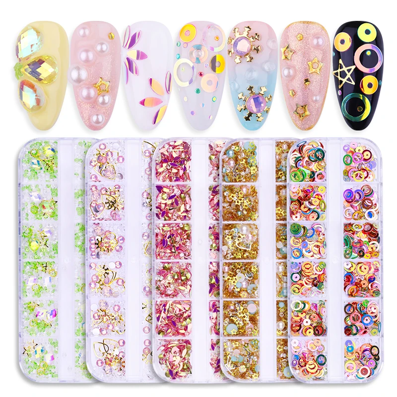 12 сетки/коробка с плоским основанием для ногтей Стразы смешанный размер воды