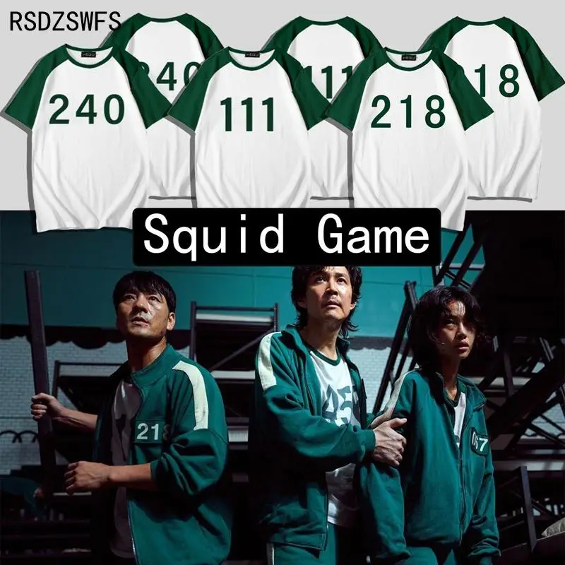 

Korean Squid Game Cosplay Costume Li Zhengjae Same T-shirt 001 067 101 111 199 212 218 456 Top Short Sleeve Hallowmas 오징어게임