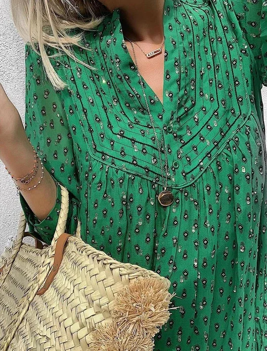 

2021 new European and American spring and summer women's fashion print loose sleeve dress