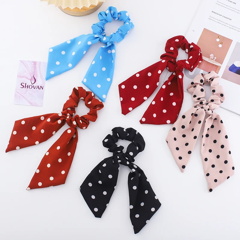 

Sweet Polka Dots Bowknot Scrunchies Fashion Long Ponytail Elastic Hair Bands for Women Girls Rubber Bands Hair Ties Accessories