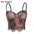 She'sModa телесного цвета кружево 2020 новый корсет Для женщин Бюстье Brallte для ночного клуба вечерние укороченные топ, жилет размера плюс