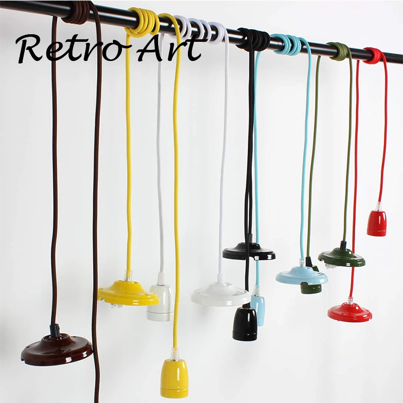 

Vintage colorful Ceramic lamp cord set Ceiling Lamp Cords with E27 Porcelain lamp socket