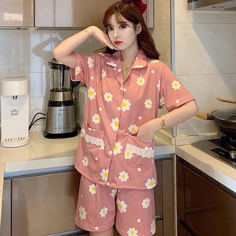 

ChunShang Home Service Women 2021 New Summer Thin Cute Japanese Daisy Short-Sleeved Shorts Pajamas