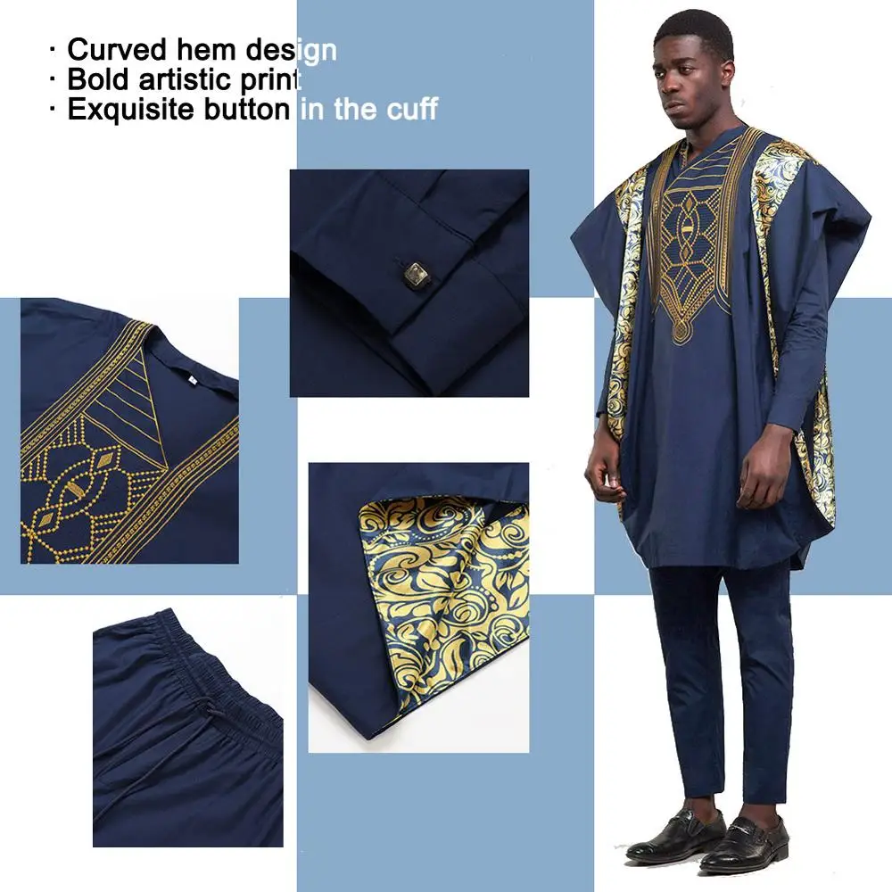 Kureas Agbada африканская Бубу мужская одежда традиционный Дашики 3 шт набор Племенной наряд вышивка формальный наряд Одежда