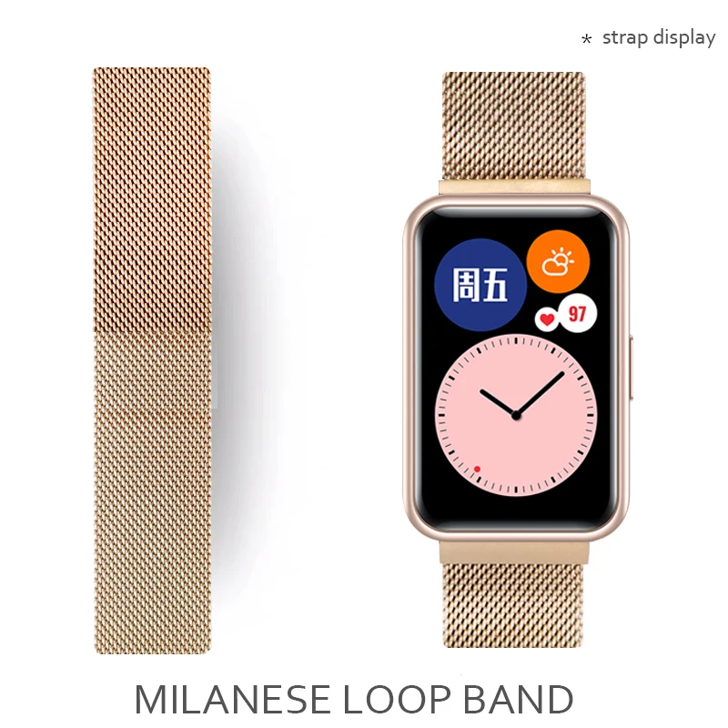 

Milanese Loop Band For Huawei Watch Fit Strap Accessories Magnetic stainless steel belt metal bracelet huawei watch fit strap