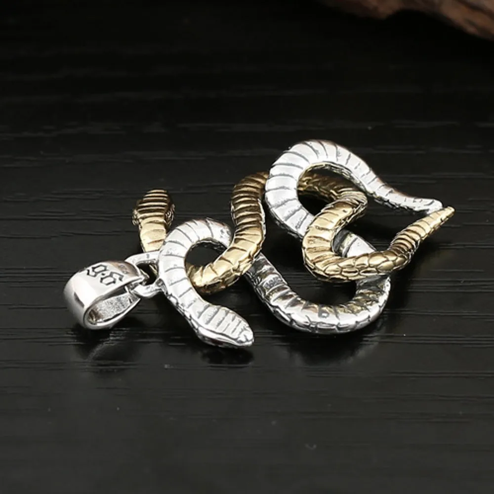 Тайская серебряная подвеска для мужчин twelve zodiac двойная змея удерживающая пара 925