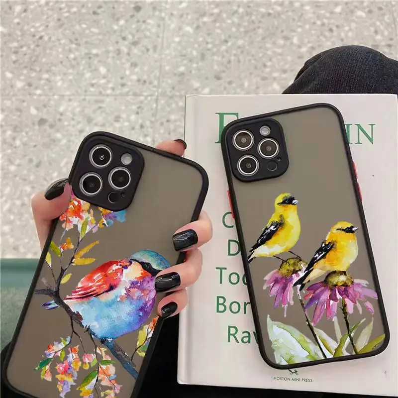 

Watercolor cute Birds cartoon Phone Case matte transparent For iphone 7 8 11 12 13 plus mini x xs xr pro max cover
