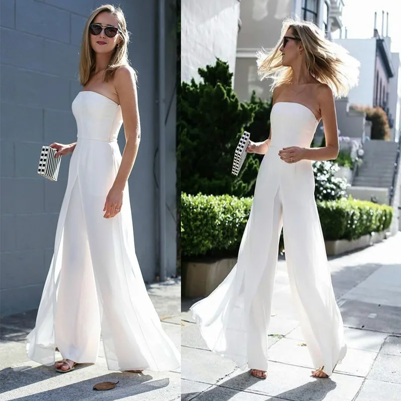 

Ladies Jumpsuit Mid-Waist Sling Wide Loose Jumpsuit White Beltless Commuter Chiffon Casual Pants Women's Long Jumpsuit 2021