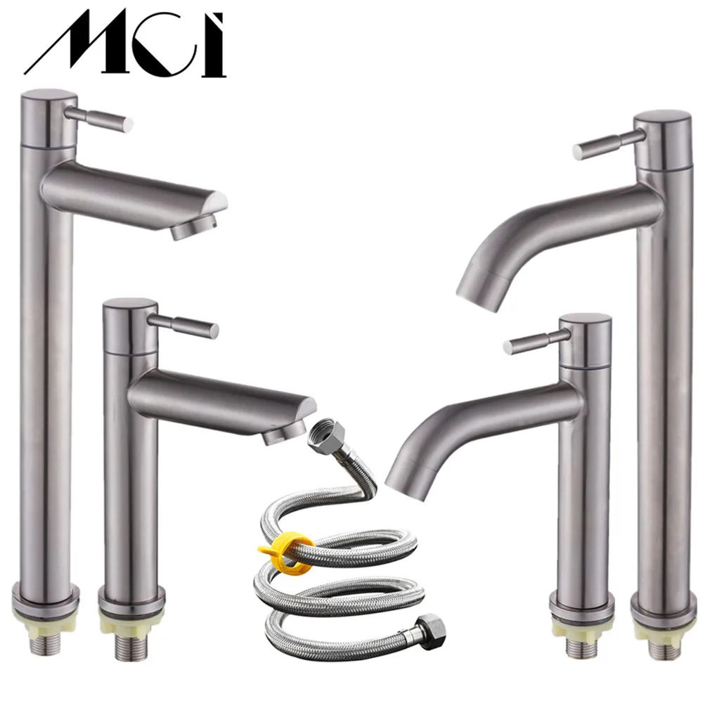 

304 Stainless Steel Deck Mounted Sink Basin faucet Rust And Corrosion Resistance Bathroom Kitchen Single Cold Water Faucet Mci