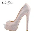 OnlymakerМодные женские Босоножки с открытым носком на платформе с искусственными стразами; Обувь для вечерние на высоком каблуке 16 см; Большие размеры США 15