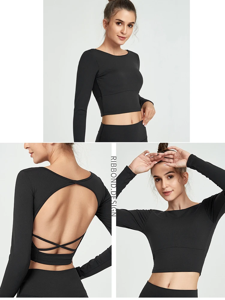 Женский спортивный топ JINZUO короткий с длинными рукавами и бретелями на спине для