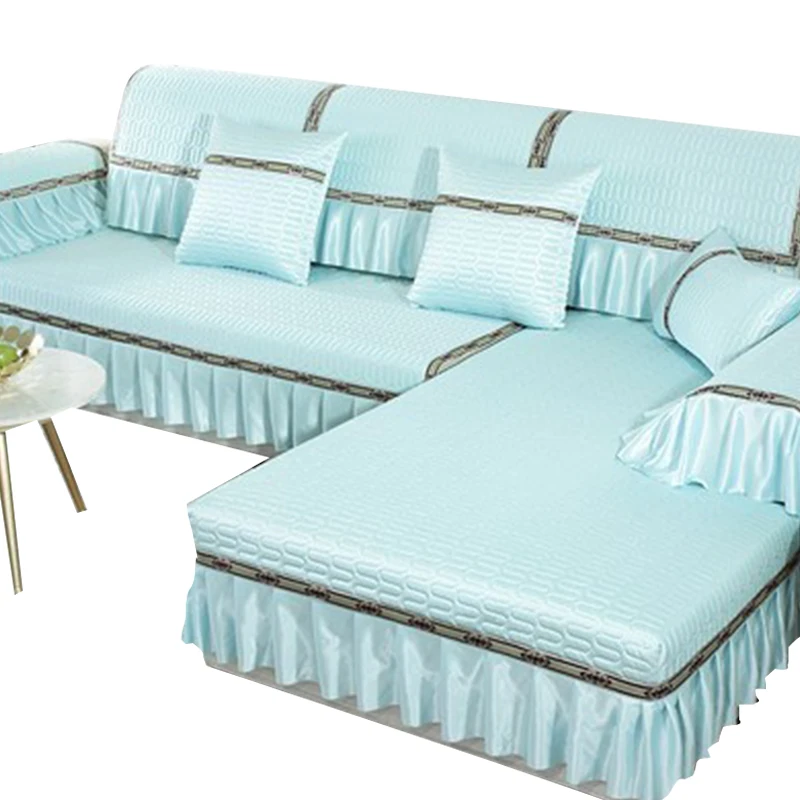 Новинка летние шелковые латексные коврики для дивана однотонная моющаяся