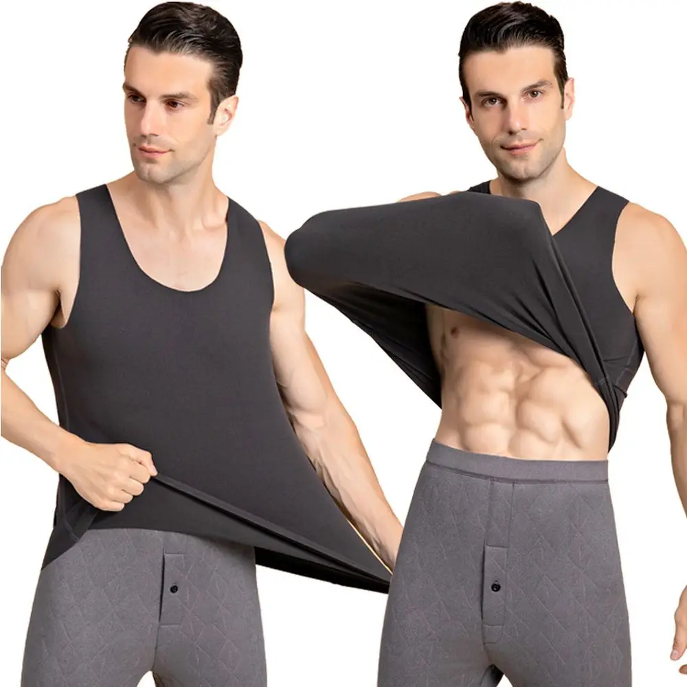 

Thermal Underwear Men Keep Warm Vest Winter Dralon Seamless Thermo Large Size Male Bottoming Shirt Sanded Vest Plus Velvet