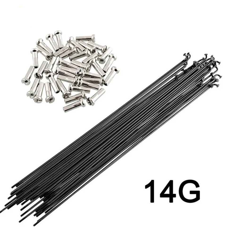 36 x 14G Black Stainless Steel Bicycle Spokes 170mm-290mm Mountain Bike/Road Bike Spokes with 12mm Copper Cap
