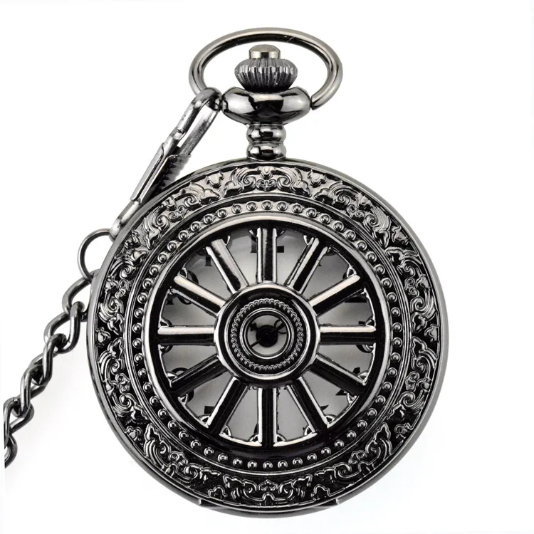 Полые колеса ретро мужские карманные часы с цепочкой стимпанк Скелет для мужчин
