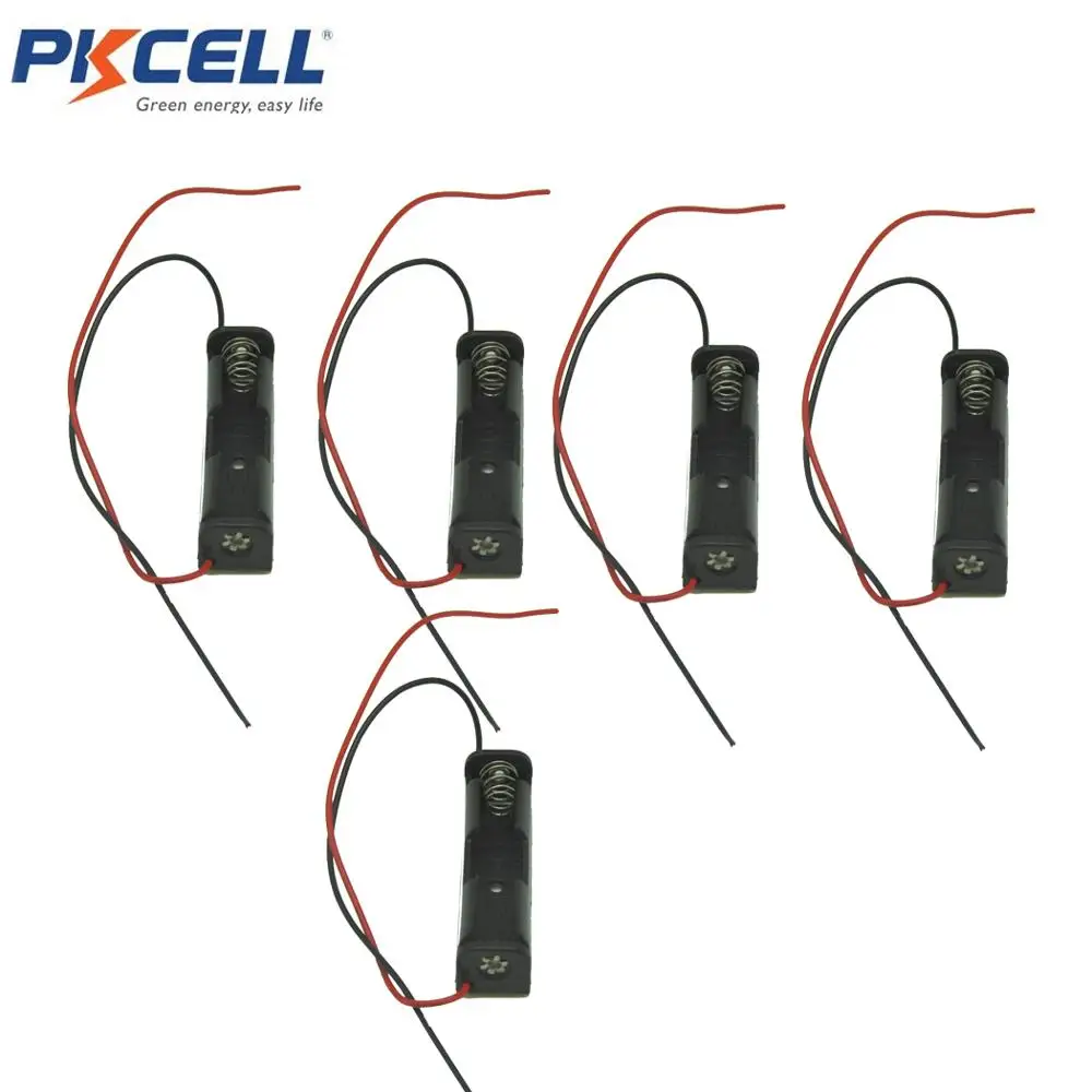 

5Pc PKCELL 1xAAA Battery Holder Case With Wire Leads 1.5V AAA Battery Clip Black Plastic