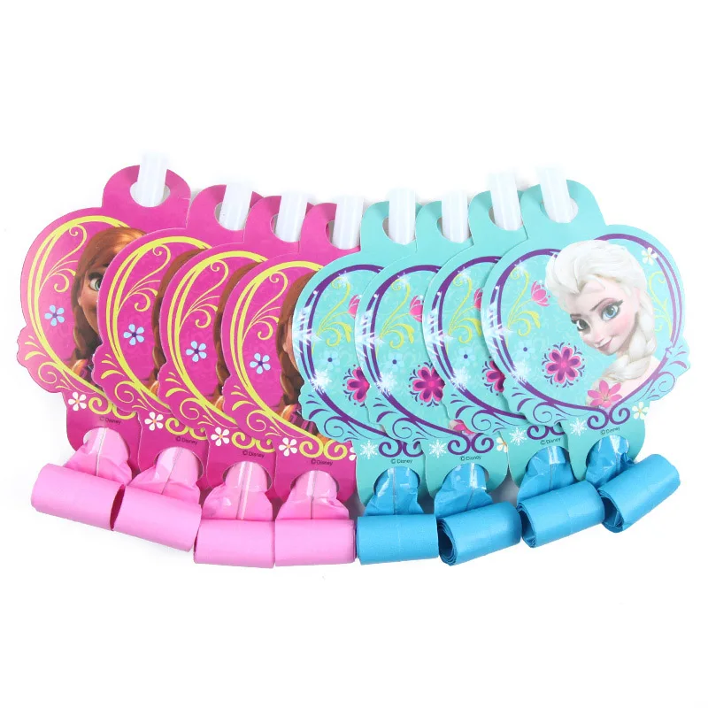 8pcs Blowout Новые предметы для вечеринки принцессы Эльзы и Анны, тарелки, чашки с воздушными шариками для девочек, друзей, дня рождения, семейные вечерние декорации, одноразовая посуда - Color: 8pcs Blowout