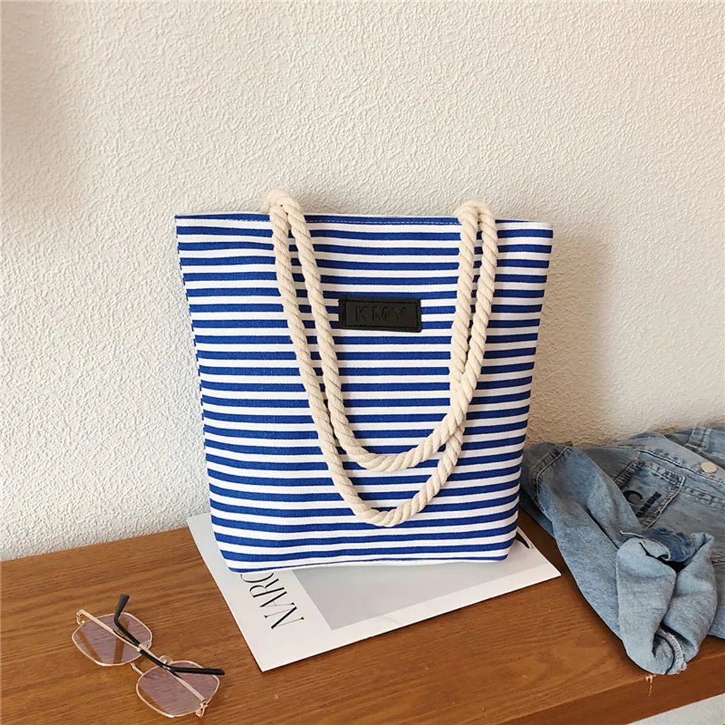 Женская Холщовая Сумка в полоску пляжная сумка на плечо Повседневная Сумка-тоут
