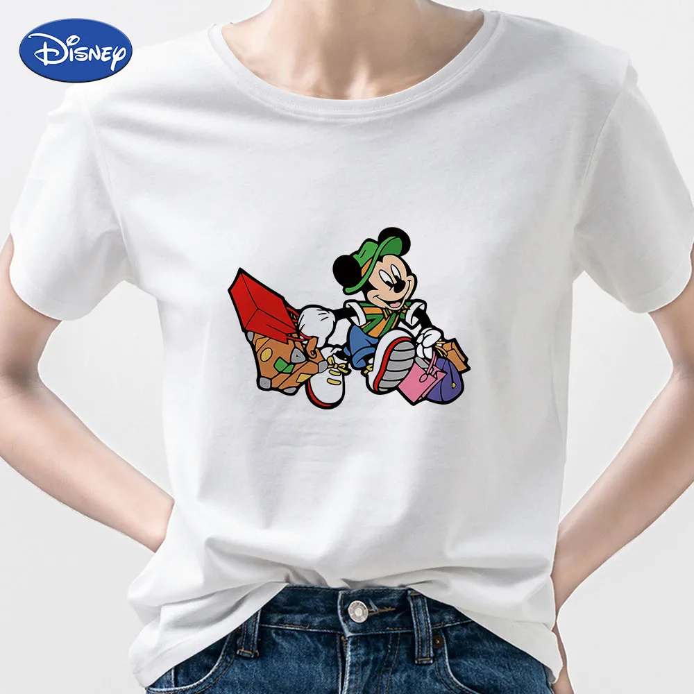 

Mickey Shopping Fashion Graphic T Shirts Unisex Clothes Boy Friend Matching Funny Short Sleeve Punk France Streetwear Disney