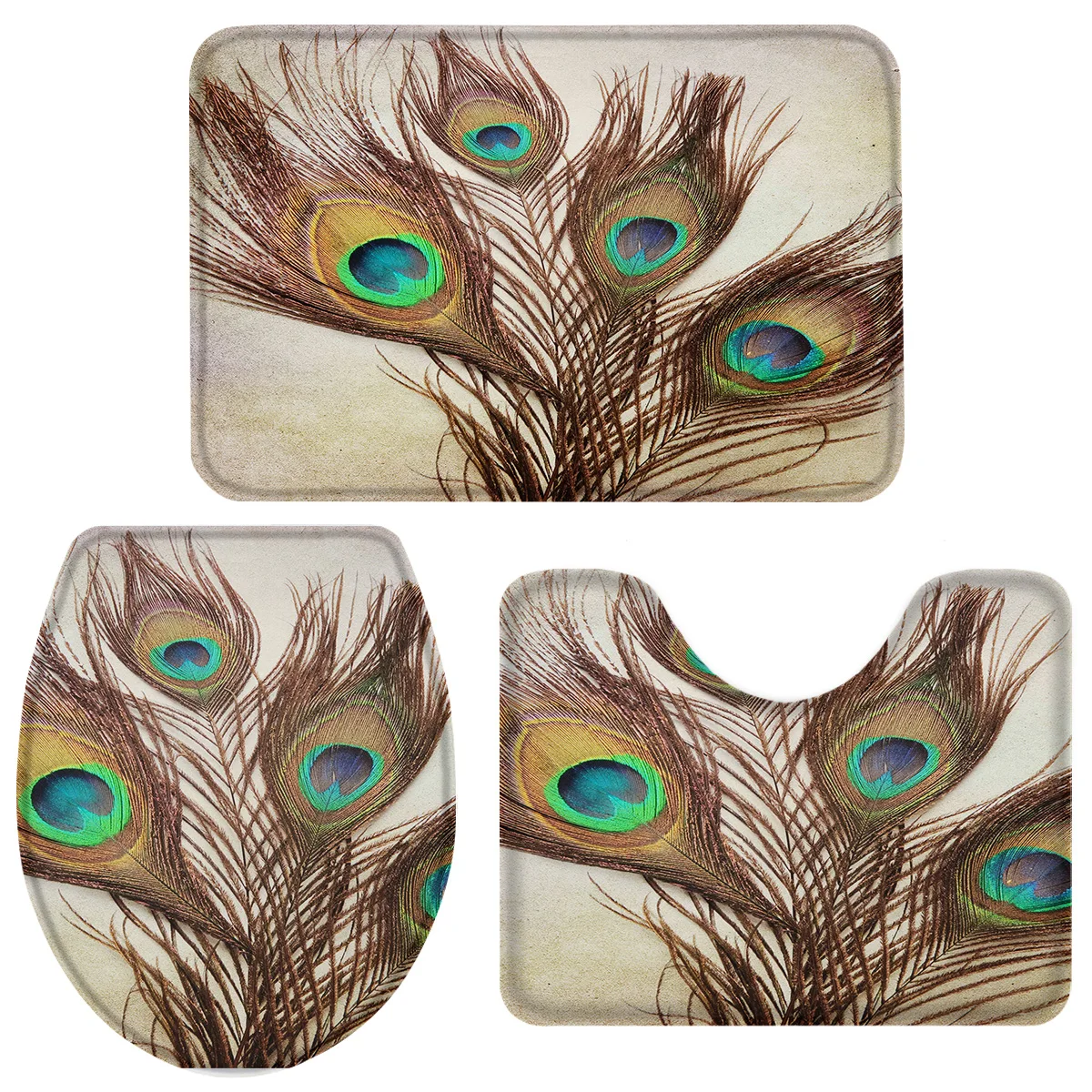 Набор из 3 предметов для ванной комнаты с павлиньими перьями набор коврик туалета
