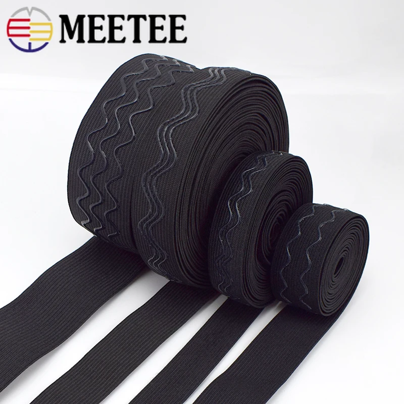 Meetee 2/5/10 м 2-4 см является допустимой Non-slip Эластичная лента волны силиконовые эластичные лямки ремня DIY спортивная одежда наручи аксессуары для шитья