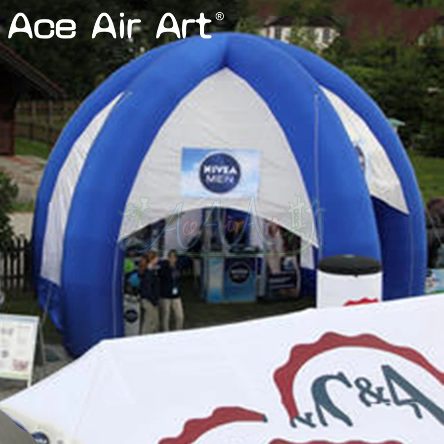 Огромная сине белая надувная палатка в виде паука диаметром 8 м станции для