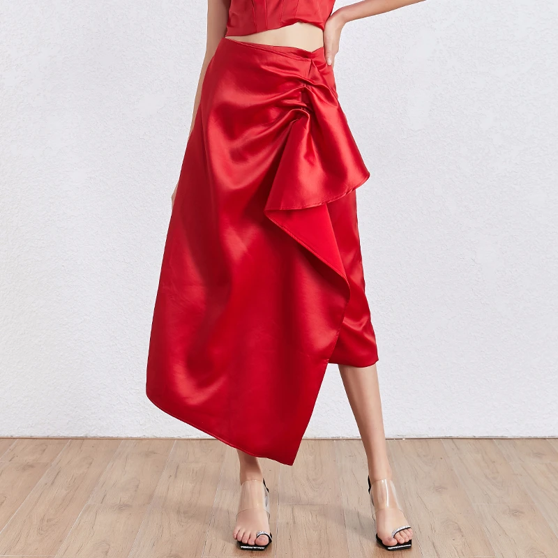 TWOTWINSTYLE леопардовая Асимметричная Женская юбка средней длины с высокой талией и