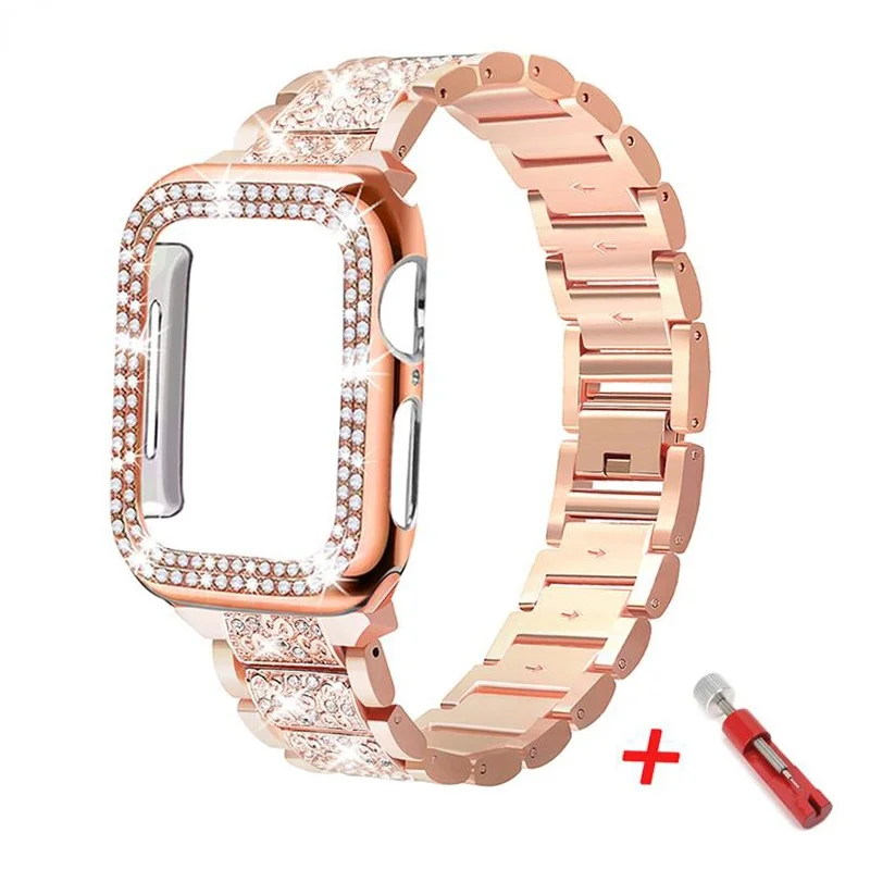 

Алмазный чехол и ремешок для iwatch band 42 мм 38 мм, браслет из нержавеющей стали, чехол для apple watch band 5 4 3 SE 6