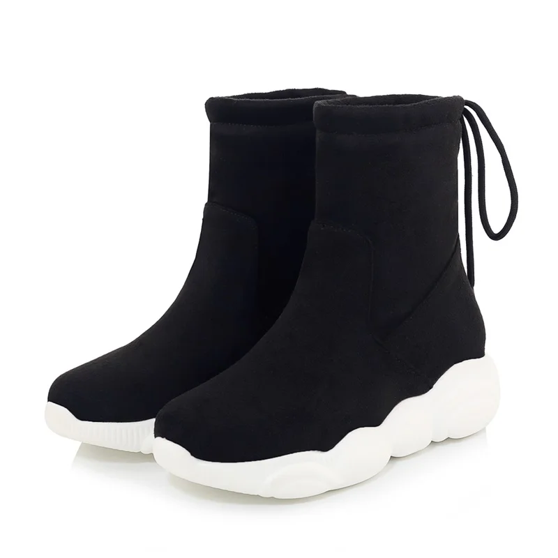 short black EGONERY/ г., новые теплые зимние сапоги выше колена в сдержанном стиле удобная женская обувь на платформе со средним каблуком, большие размеры Прямая - Цвет: short black