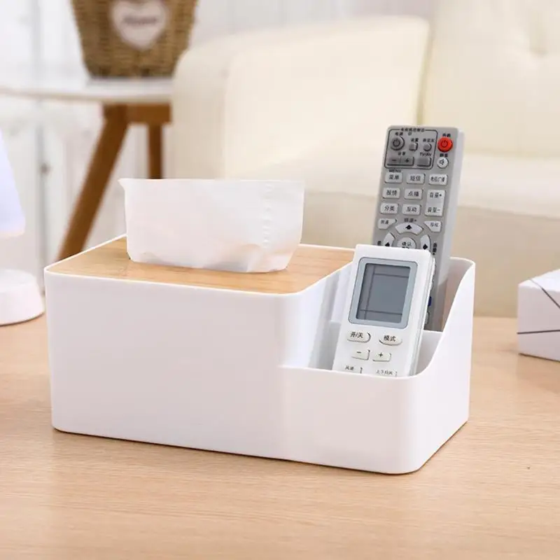 Многофункциональная Пластиковая Коробка для салфеток с бамбуковым деревянным