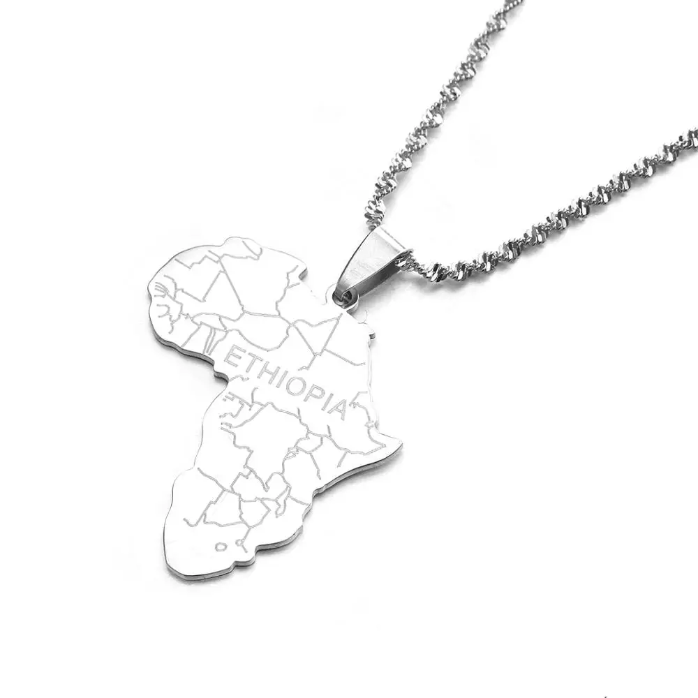 Stainless Steel Fashion Africa Map With Ethiopia Pendant Necklaces For Women Men African Jewelry | Necklace