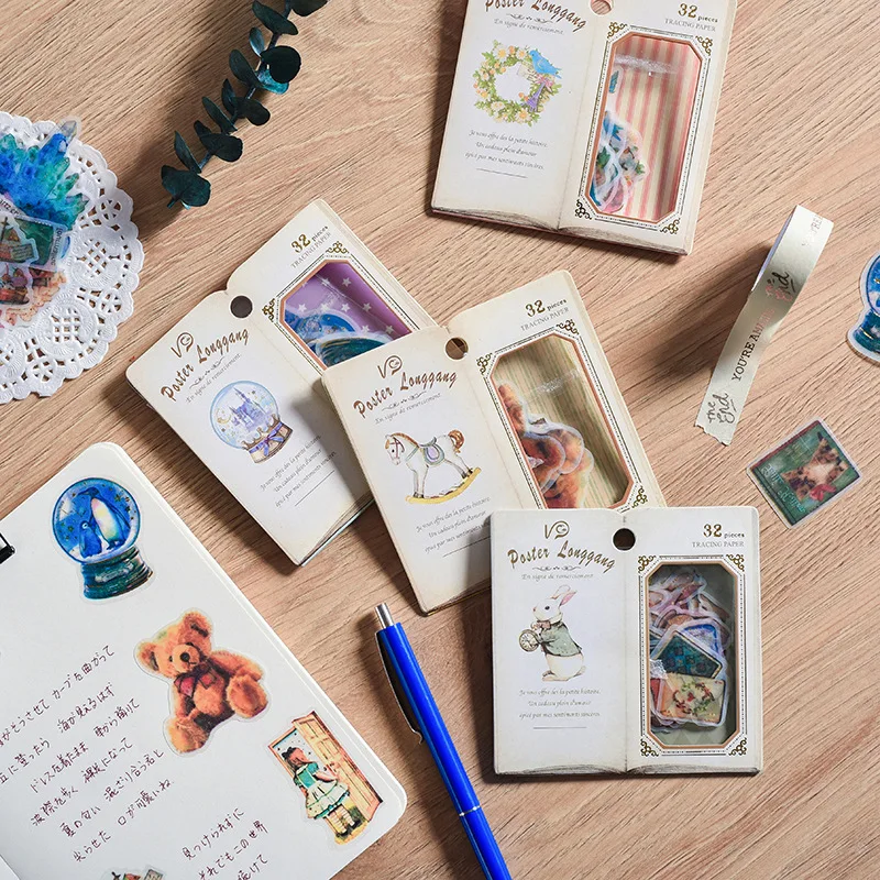 

32 шт./упак. милые животные еда ретро-Наклейка Детские игрушки Аниме подарок для DIY на книгу ноутбук мобильный телефон скейтборд детские накл...