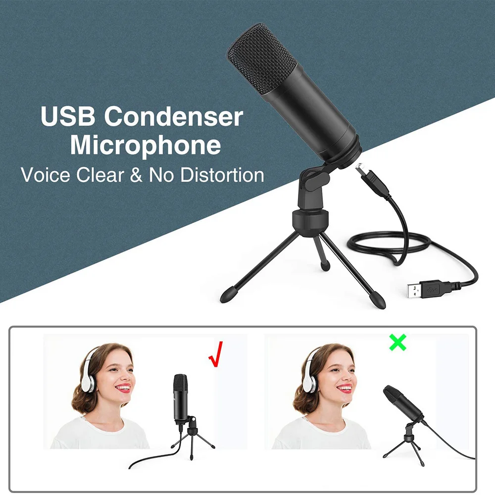 GEVO USB Microphone Computer PC Recording For Laptop MAC Windows Plug &amp Play Condenser With Tripod Stand YouTube | Электроника