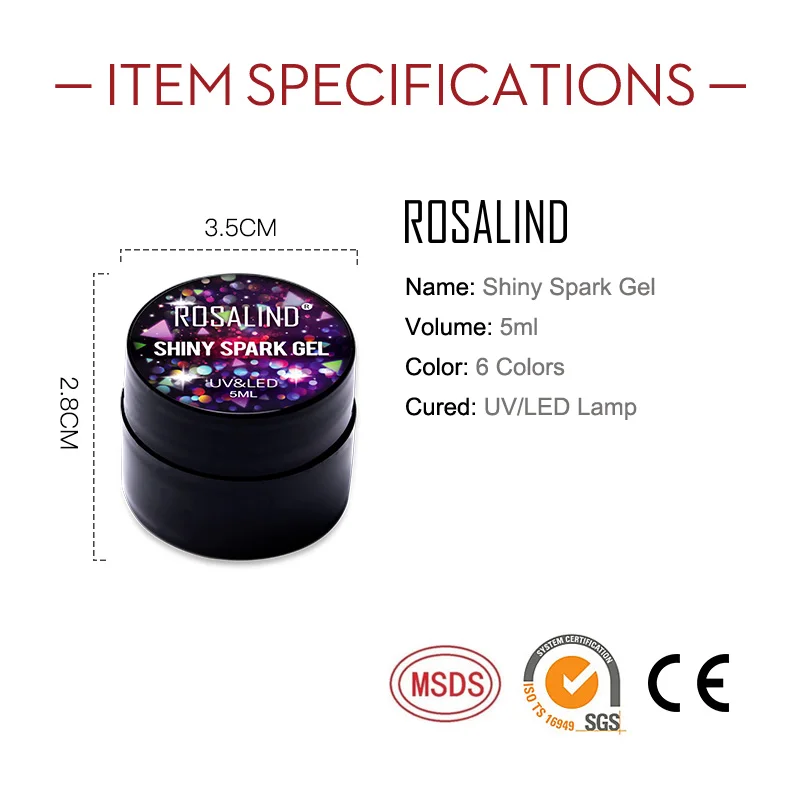 Полуперманентный Гель-лак для ногтей ROSALIND ослепительный Алмазный Гибридный лак