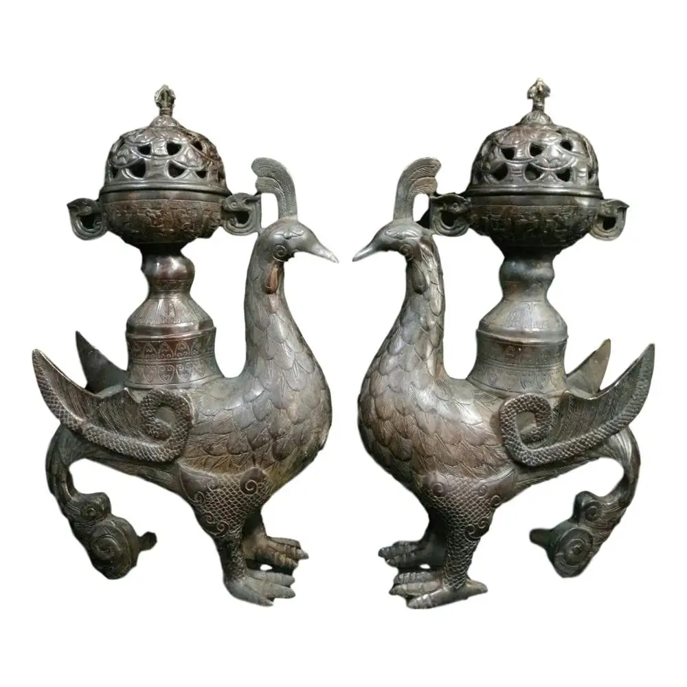 

LaoJunLu старые медные шины, горелка для благовоний Fenghuang, пара, имитация античной бронзы, шедевр, коллекция китайского солдатика