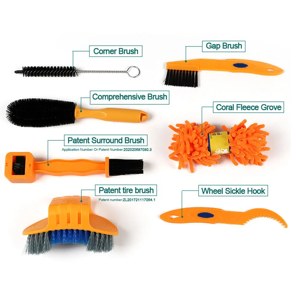 

7 Pcs Bicycle Cleaning Brush Tools Set Bicycle Tire Brush Roulette Sickle Hook Hair Brush Chain Cleaner Bike Cleaner Brush Kit