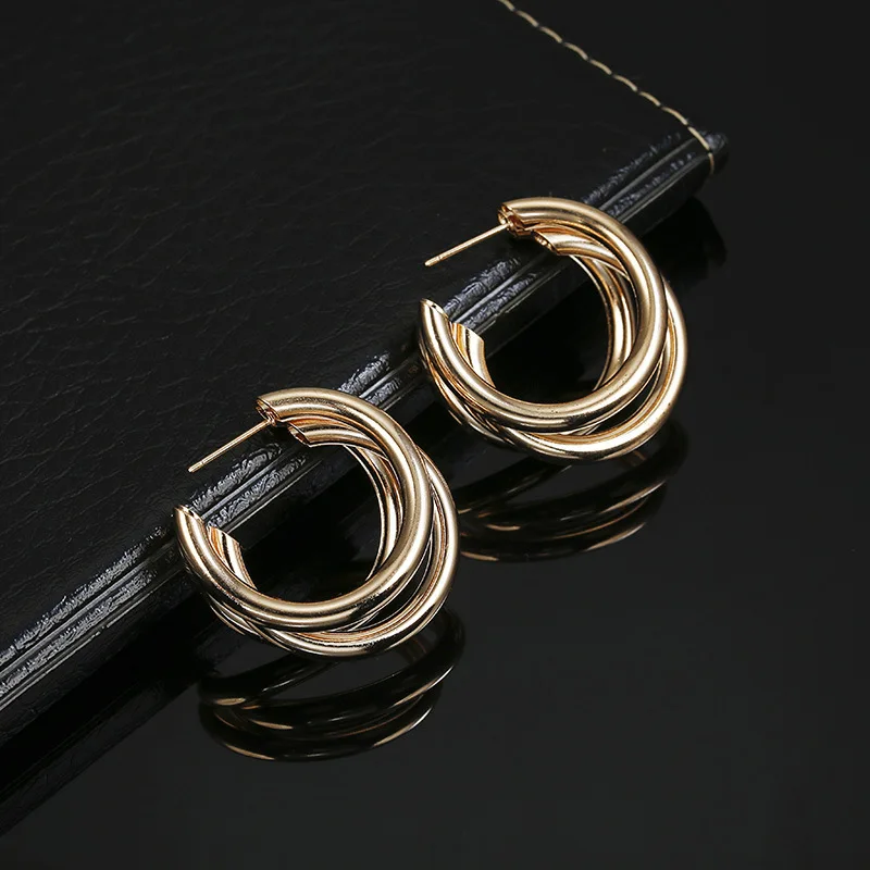 Vintage Gold Statement Earrings Elegant Fashion Metal Trendy Stainless Steel Hoop Accessories for Wedding Party | Украшения и