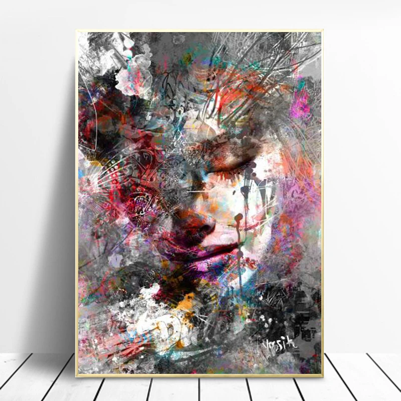 

Street Graffiti Art Portrait Face Woman Artwork Wall Art Canvas Painting Wall Art Print Pictures for Living Room Decor Bedroom