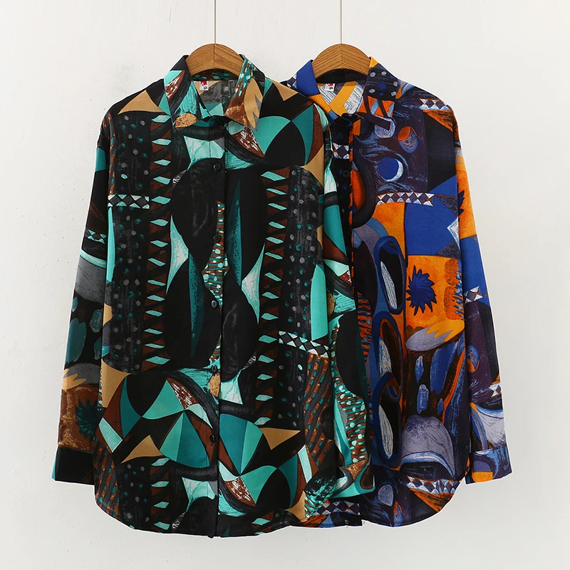 Женская пляжная Свободная рубашка с длинным рукавом и геометрическим принтом, лето 2021 от AliExpress WW