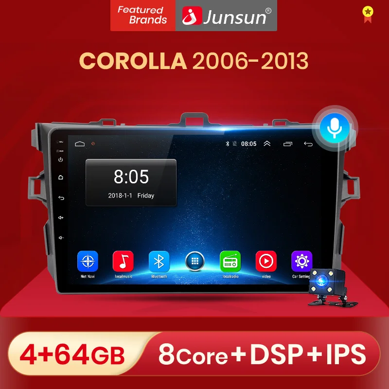 Автомагнитола Junsun V1pro для Toyota Corolla мультимедийный проигрыватель на Android 10 4 Гб ОЗУ