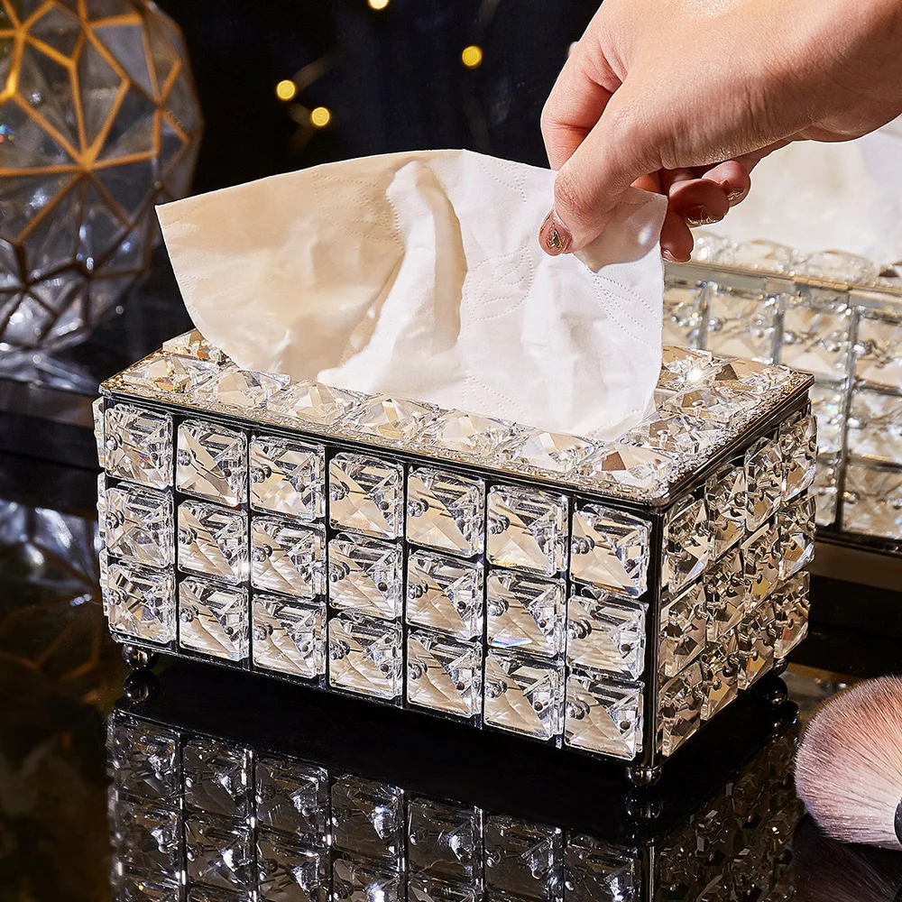 

European Style Transparent Tissue Box Modern Home Decoration Accessories Portable luxurious Tissue Box Living Room Bedroom desk