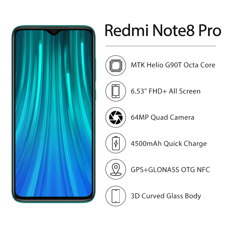 Xiaomi Redmi Note 8 Pro 64 мп Quad Camera 6 ГБ Гб глобальная версия смартфона NFC 4500 мАч 18 Вт MTK Helio G90T