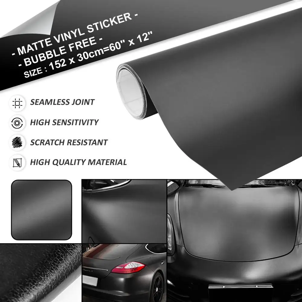 152x30cm Matte Black X AUTOHAUX 152 см* 30 см/60 см красный черный белый матовый без пузырьков самоклеющаяся виниловая пленка для кузова автомобиля декоративная обертка наклейка - Название цвета: 152x30cm Matte Black