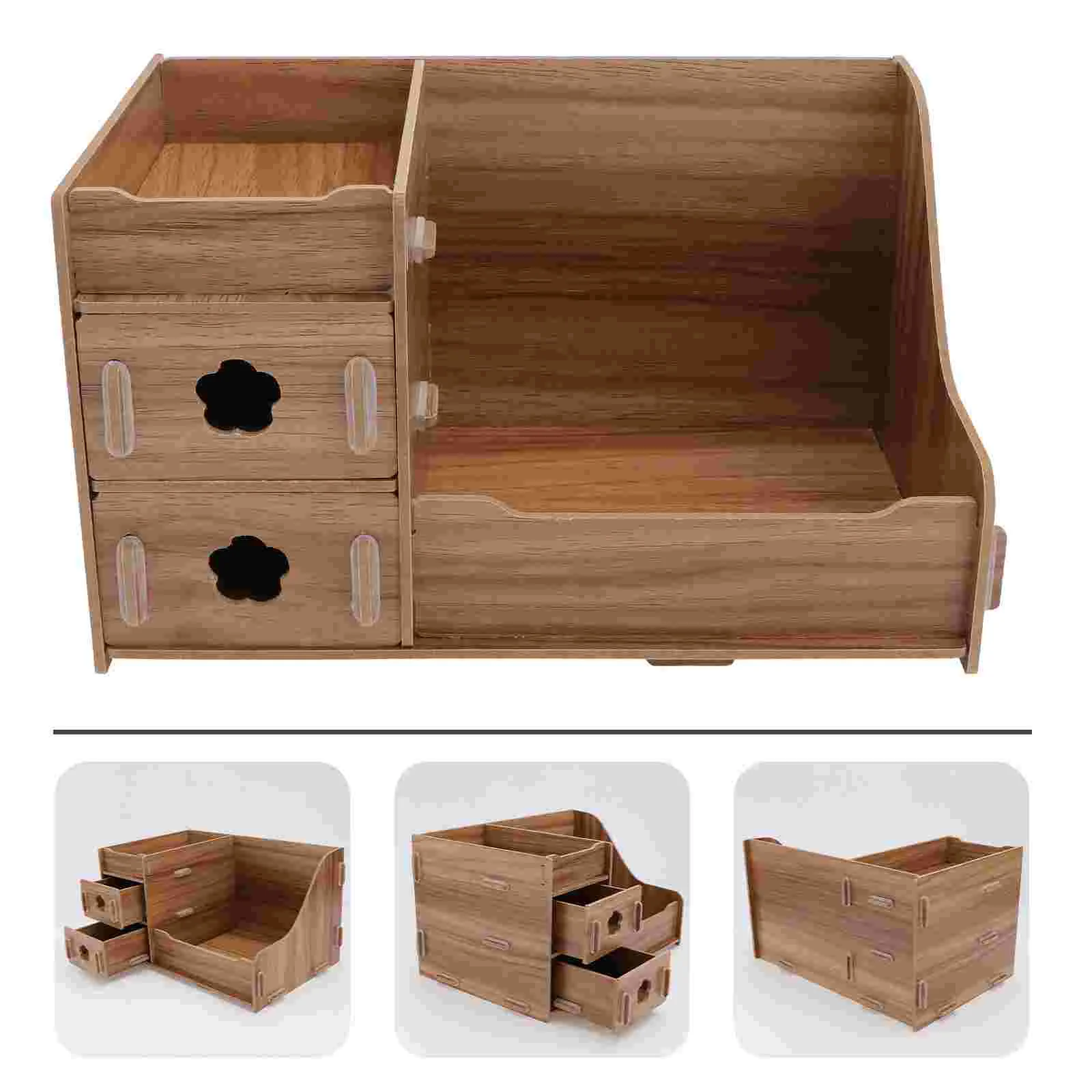 

1pc Wooden Desktop Storage Box Home Cosmetic Box Desktop Storage Container