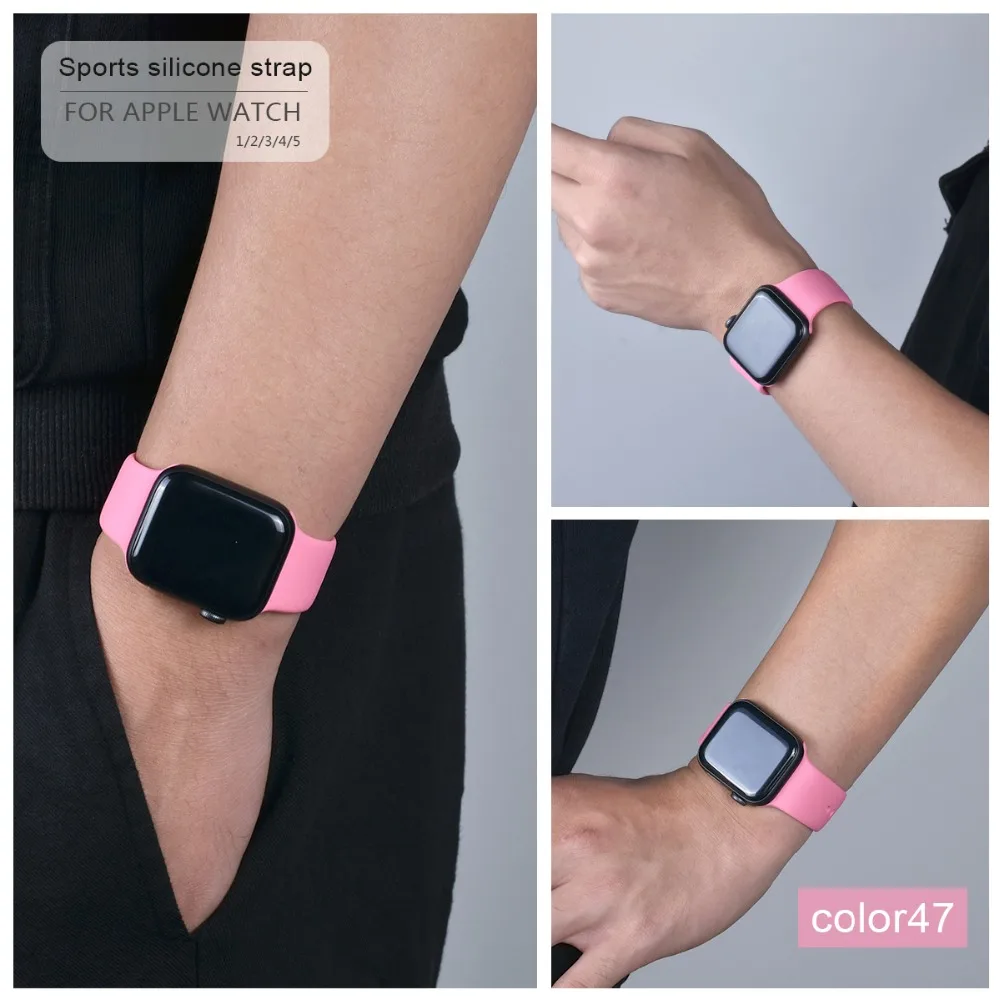 Мягкий силиконовый спортивный ремешок для Apple Watch 5 4 3 2 1 38 мм 42 мм, резиновый ремешок для часов Iwatch series 5 4 40 мм 44 мм