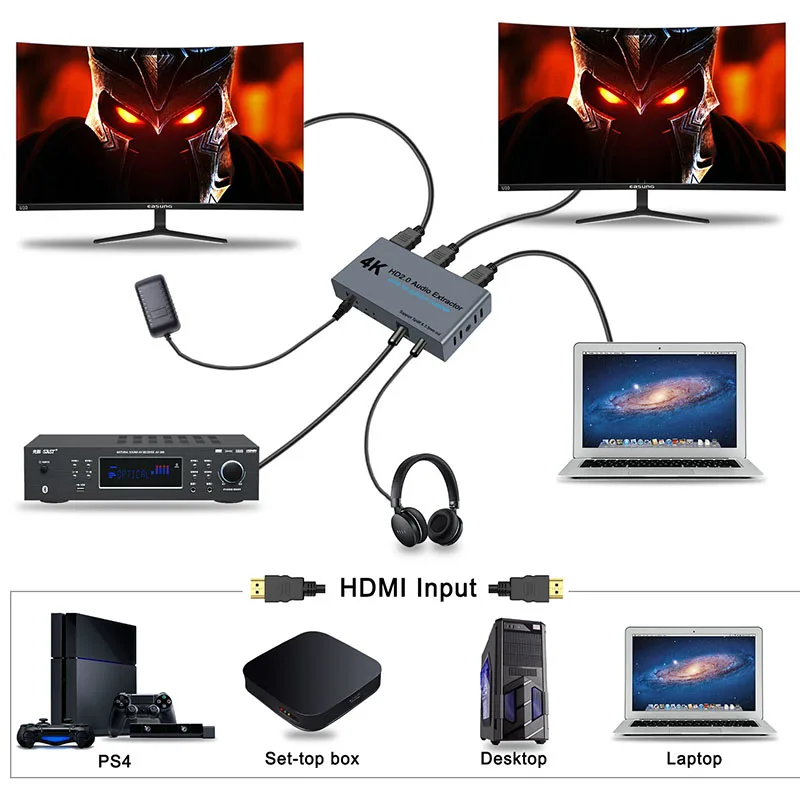 

4K HD Audio Extractor High-Quality HDMI2.0 Splitter 3.5mm Jack Audio Accessories HOT