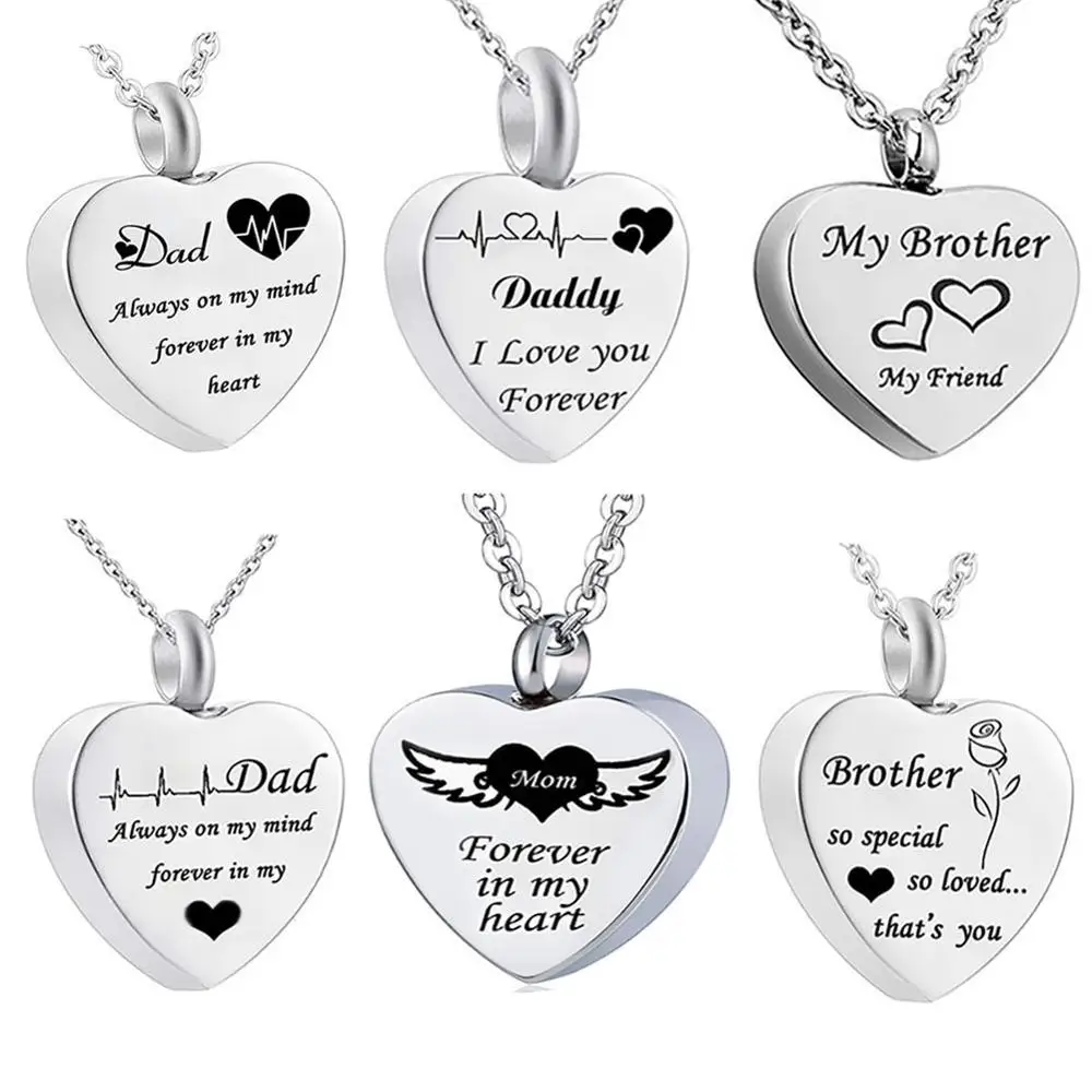 Заказное урна ожерелье для праха сердце из нержавеющей стали Keepsake памятный кулон