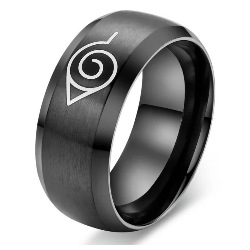 Акатсуки кольцо Лист Коноха деревня символ логотип знак Саске ниндзя черный модный титановая сталь аниме ювелирные изделия подарки оптом.